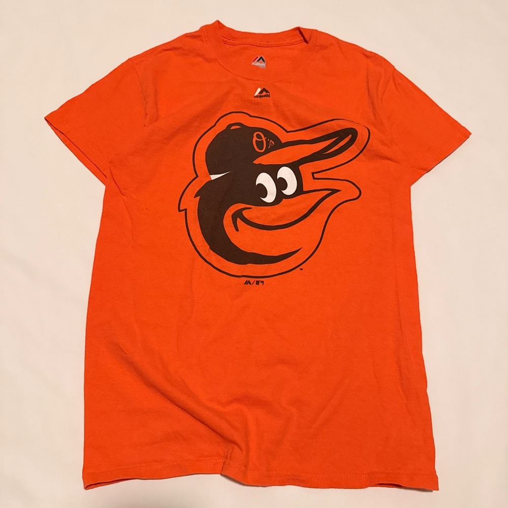 Majestic Baltimore Orioles T Shirt Mens Small Orange Graphic Logo Baseball Tee